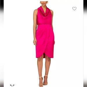 Aidan Mattox Hot Pink Cowl Neck Tulip Midi Dress
